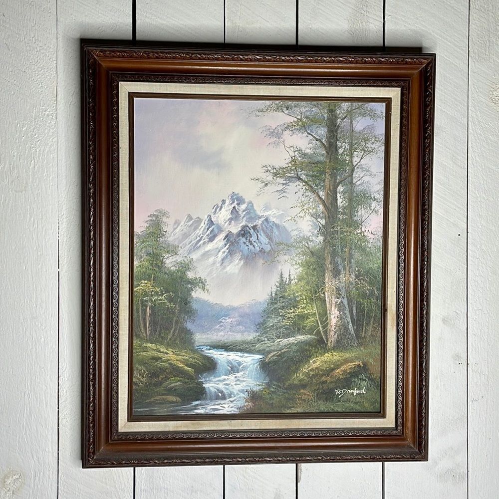 Mid Century R Danford Signed mountain and River Oil Painting